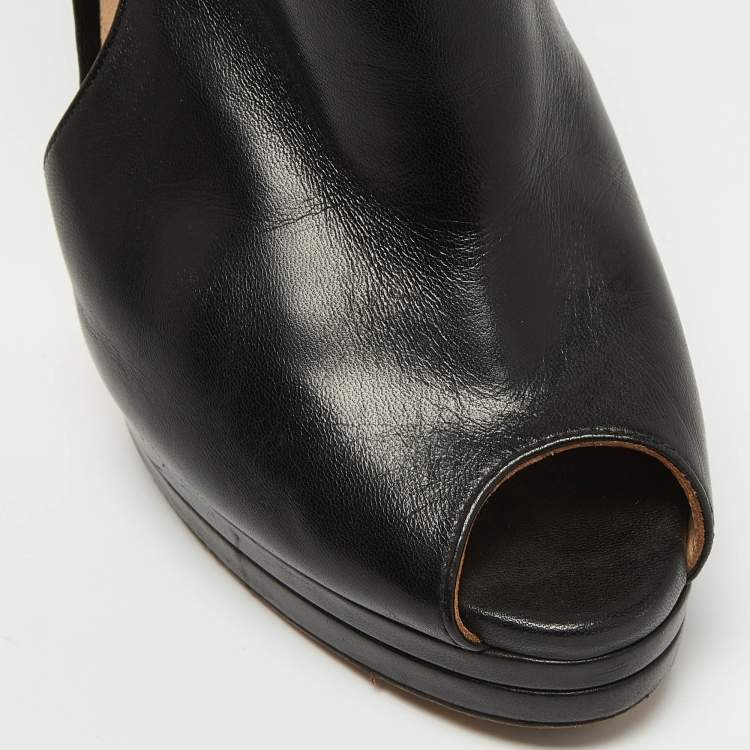Pre Owned Casadei Black Leather Cutout Peep Toe Platform Booties Size 40