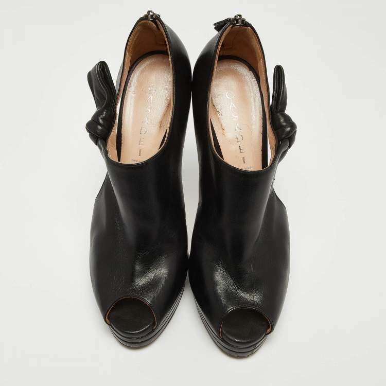 Pre Owned Casadei Black Leather Cutout Peep Toe Platform Booties Size 40