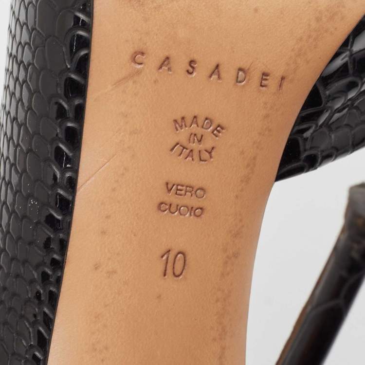 Pre Owned Casadei Black Patent Embossed Python D'orsay Pumps Size 40