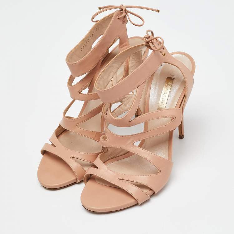 Pre Owned Casadei Beige Leather Open Toe Strappy Sandals Size 40