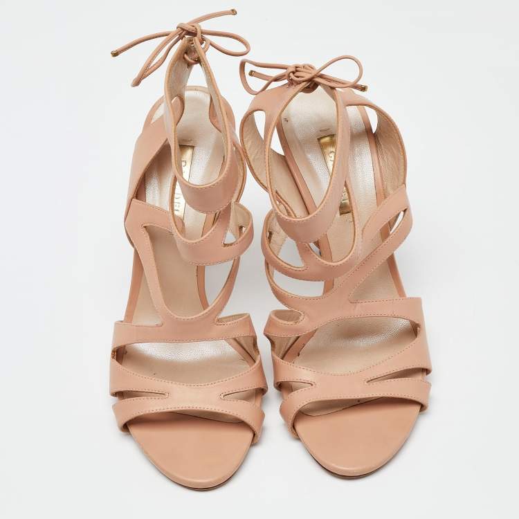 Pre Owned Casadei Beige Leather Open Toe Strappy Sandals Size 40