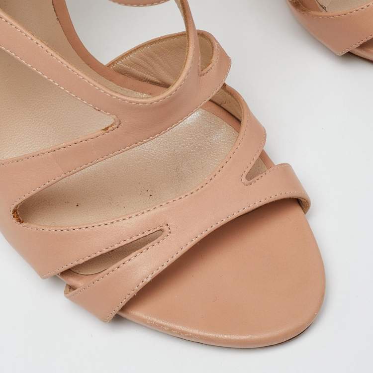 Pre Owned Casadei Beige Leather Open Toe Strappy Sandals Size 40