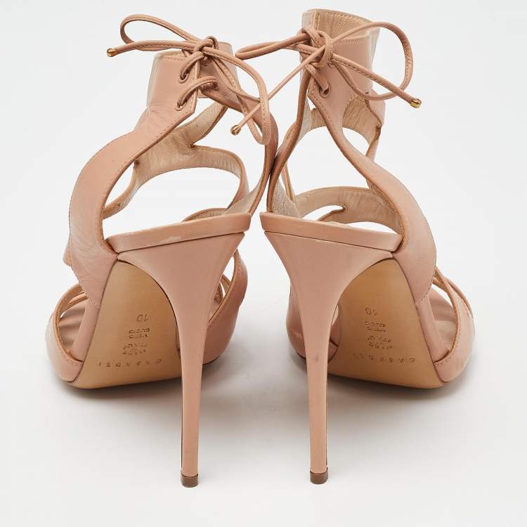 Pre Owned Casadei Beige Leather Open Toe Strappy Sandals Size 40