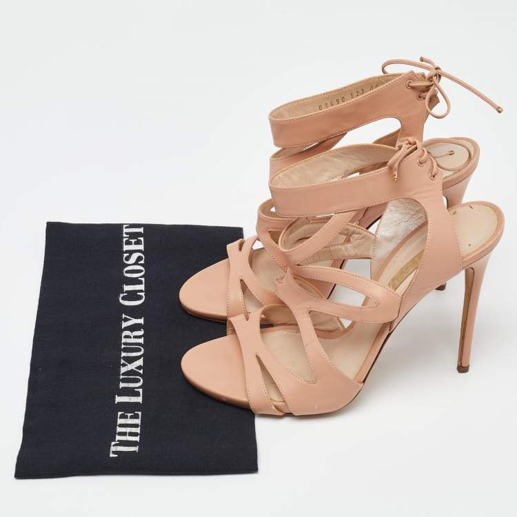 Pre Owned Casadei Beige Leather Open Toe Strappy Sandals Size 40