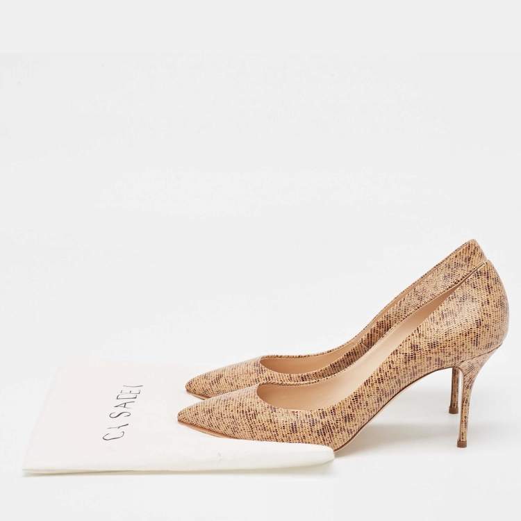 Pre Owned Casadei Brown Texture Leather Pointed Toe Pumps Size 39.5