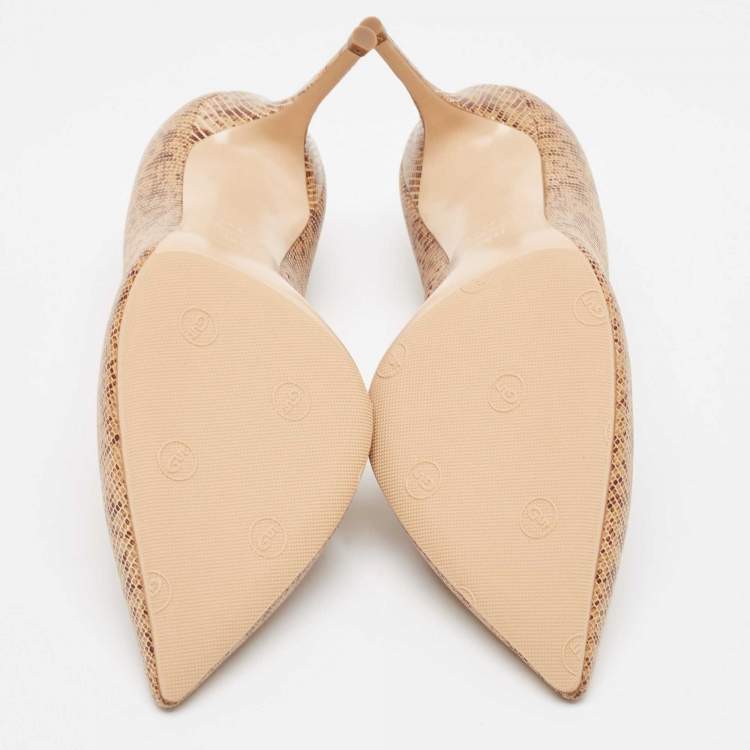 Pre Owned Casadei Brown Texture Leather Pointed Toe Pumps Size 39.5