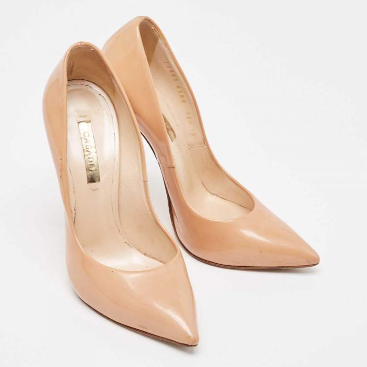Pre Owned Casadei Beige Patent Leather Pointed Toe Pumps Size 36