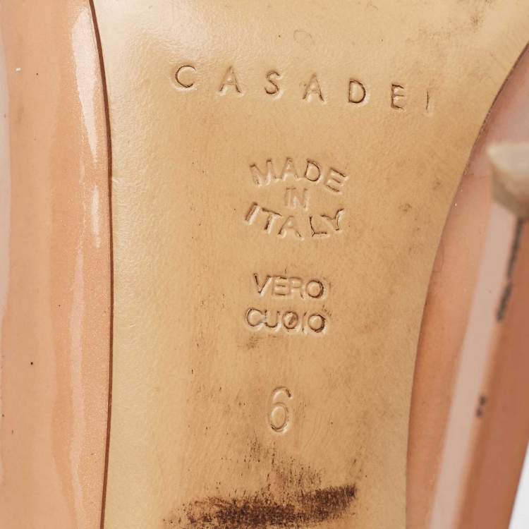 Pre Owned Casadei Beige Patent Leather Pointed Toe Pumps Size 36