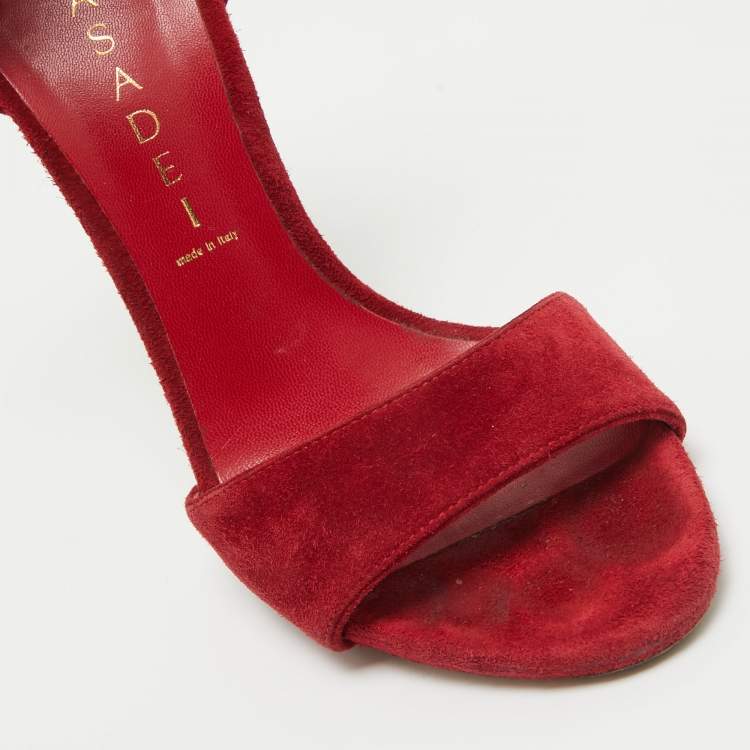 Pre Owned Casadei Red Suede and Snakeskin Ankle Strap Sandals Size 36