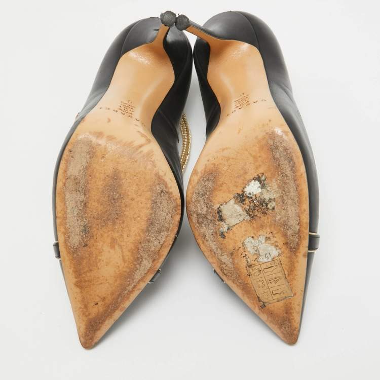 Pre Owned Casadei Black/Gold Leather Pumps Size 38