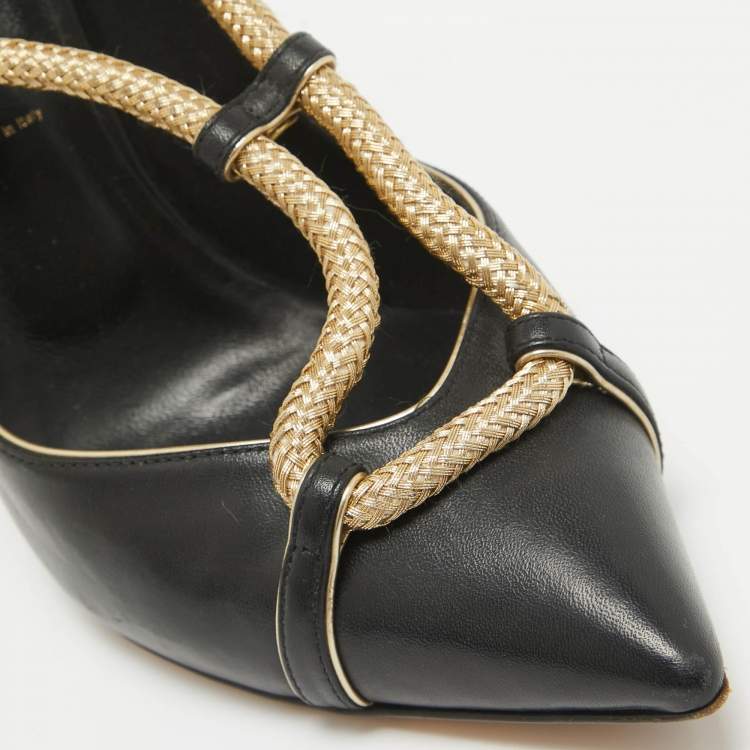 Pre Owned Casadei Black/Gold Leather Pumps Size 38