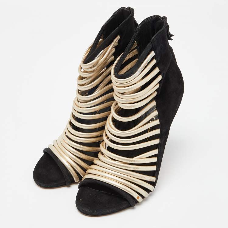 Pre Owned Casadei Black Suede and Leather Strappy Zip Sandals Size 37
