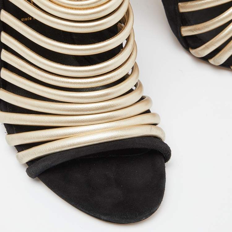 Pre Owned Casadei Black Suede and Leather Strappy Zip Sandals Size 37