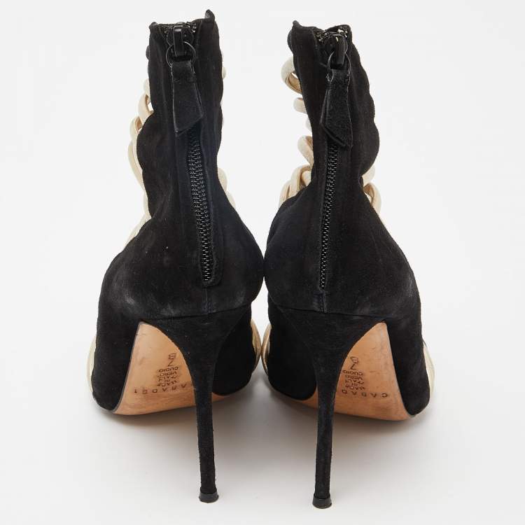 Pre Owned Casadei Black Suede and Leather Strappy Zip Sandals Size 37
