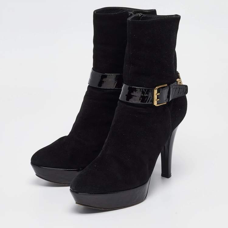 Casadei Black Suede Buckle Chain Embellished Platform Ankle