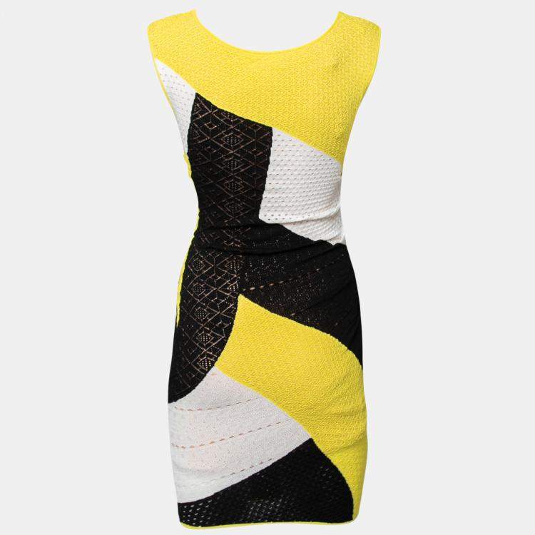 Pre Owned Catherine Malandrino Colorblock Paneled Pointelle Knit Sleeveless Bodycon Dress S