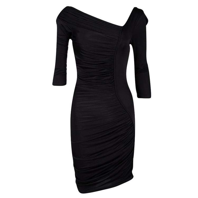 Pre Owned Catherine Malandrino Black Jersey Ruched Mini Dress S
