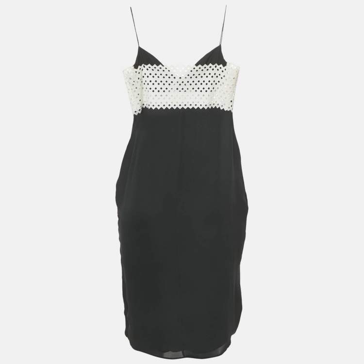Pre Owned Catherine Malandrino Black/White Crepe and Lace Sleeveless Mini Dress S