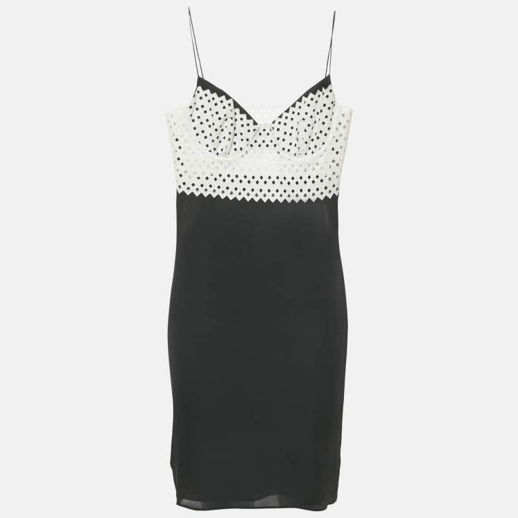 Pre Owned Catherine Malandrino Black/White Crepe and Lace Sleeveless Mini Dress S