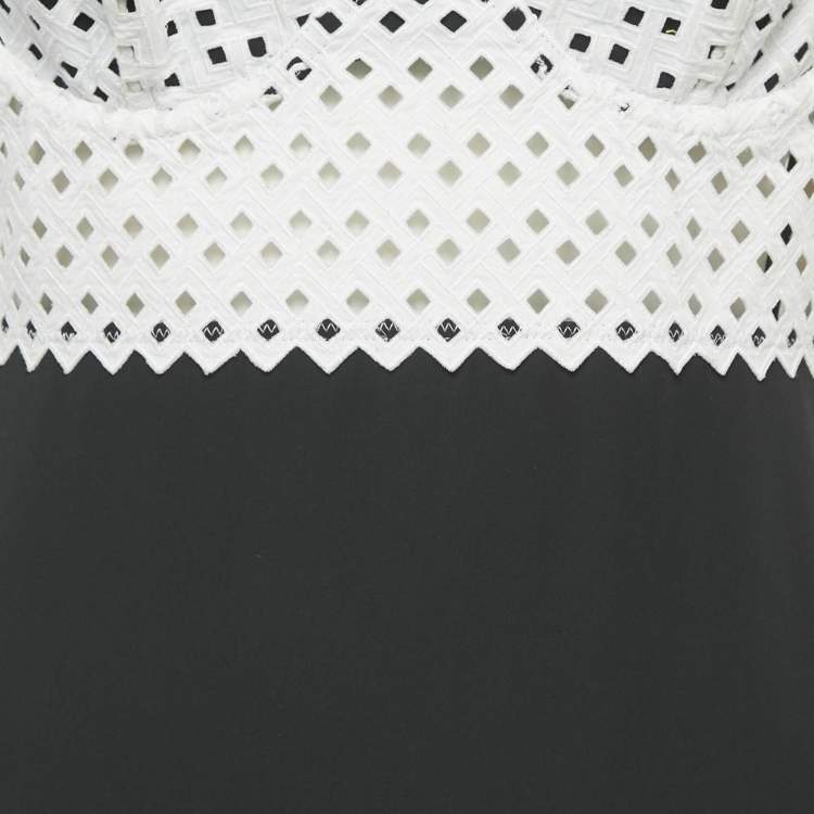 Pre Owned Catherine Malandrino Black/White Crepe and Lace Sleeveless Mini Dress S