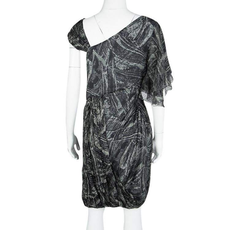 Pre Owned Catherine Malandrino Multicolor Printed Ruffle Detail Draped Dress S