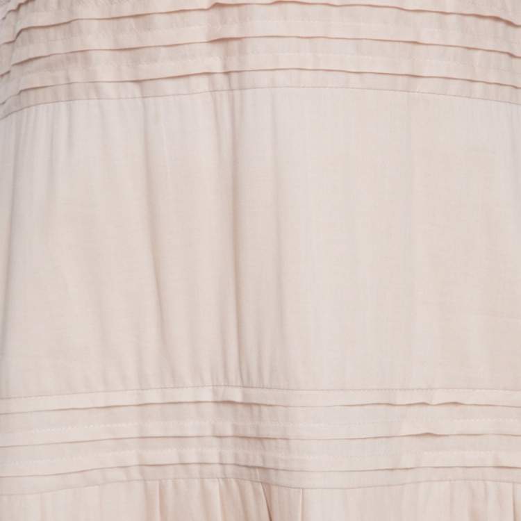 Pre Owned Catherine Malandrino Beige Pintuck Detail Embroidered Hem Maxi Dress M