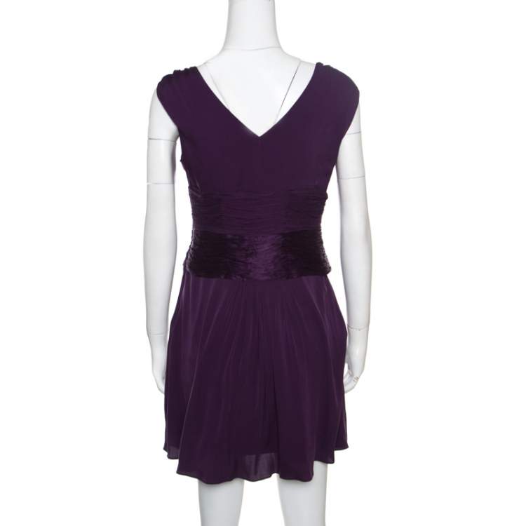Pre Owned Catherine Malandrino Purple Silk Gathered Bodice Detail Sleeveless Dress M