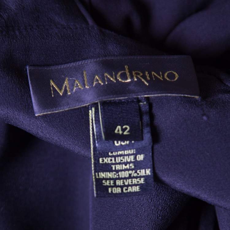 Pre Owned Malandrino Black Silk Plisse Bodice Detail Embellished Sleeveless A Line Dress M