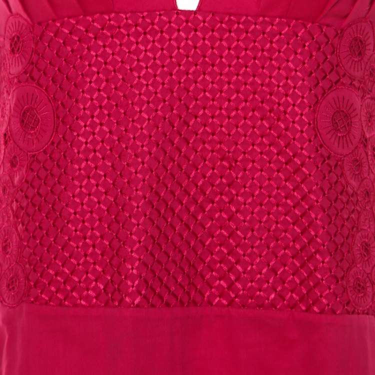 Pre Owned Catherine Malandrino Pink Cotton Eyelet Trim Detail Halter Dress M 