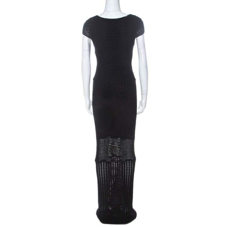 Pre Owned Catherine Malandrino Black Crochet Knit Short Sleeve Maxi Dress S 