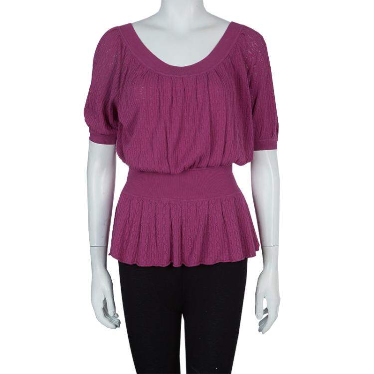 Pre Owned Catherine Malandrino Pink Knit Cinched Waist Top S