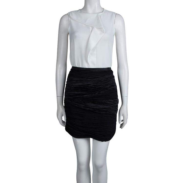 Pre Owned Catherine Malandrino Black Crinkled Silk Mini Skirt M