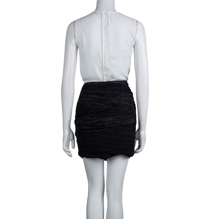 Pre Owned Catherine Malandrino Black Crinkled Silk Mini Skirt M