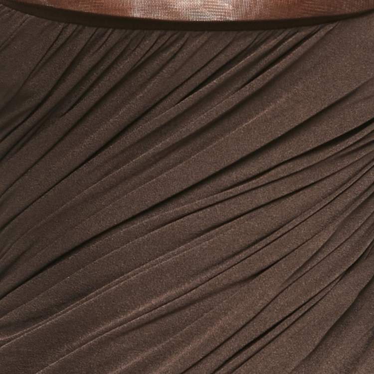 Pre Owned C.Dam Brown Jersey and Tulle Metallic Cup Disa Dress S