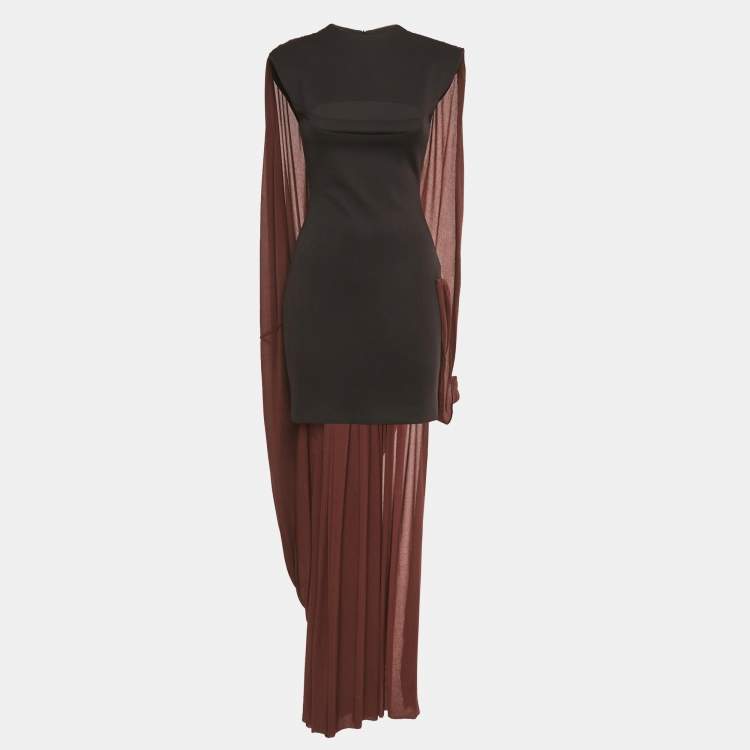 Pre Owned C.dam Black/Brown Jersey Draped Maxi Dress S 