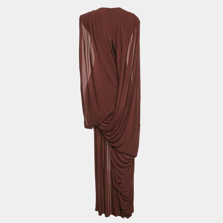 Pre Owned C.dam Black/Brown Jersey Draped Maxi Dress S 