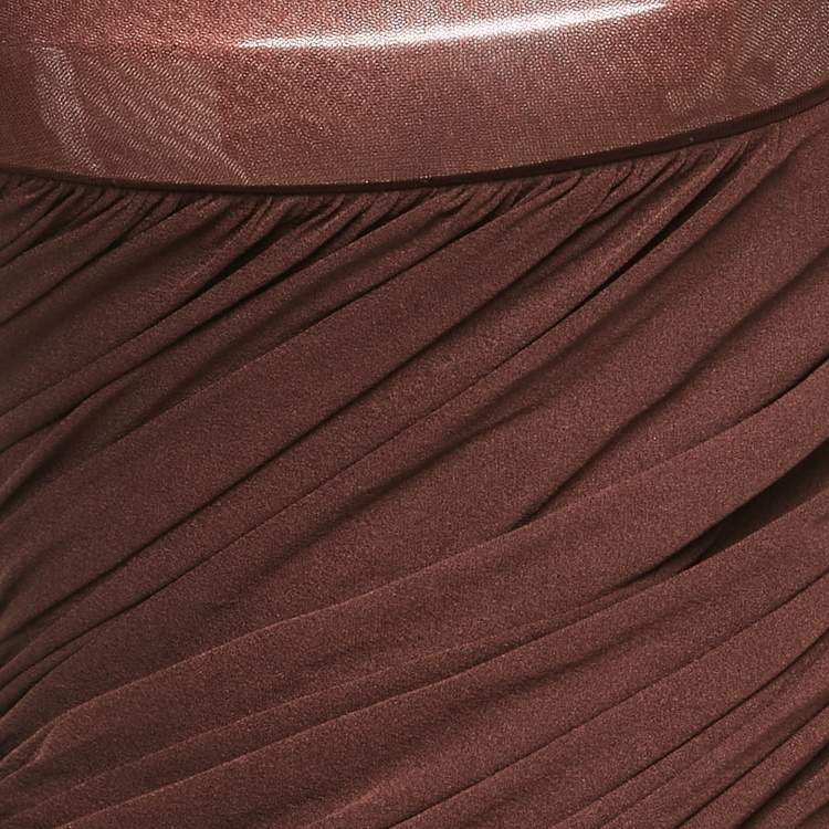 Pre Owned C.dam Brown Jersey and Tulle Metallic Cup Mini Dress S