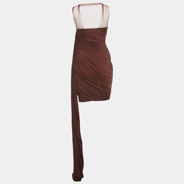 Pre Owned C.dam Brown Jersey and Tulle Metallic Cup Mini Dress S