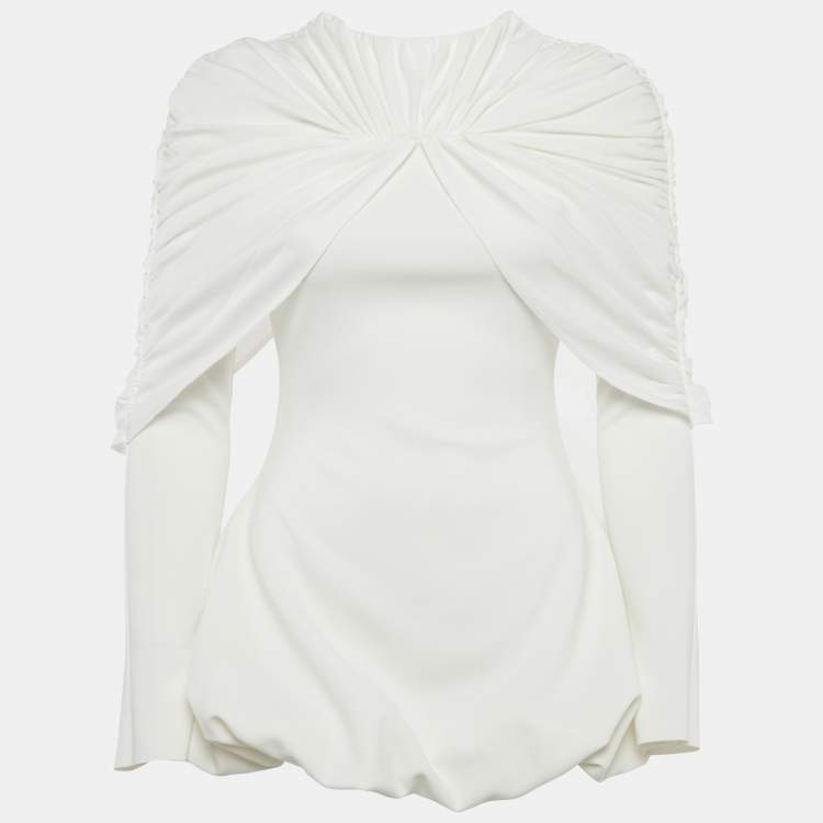 Pre Owned C.Dam White Jersey Draped Bubble Hem Mini Dress XS