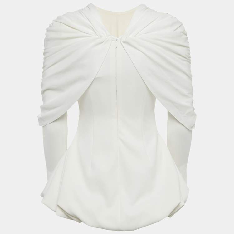 Pre Owned C.Dam White Jersey Draped Bubble Hem Mini Dress XS
