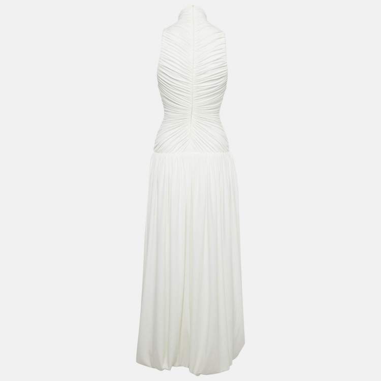 Pre Owned C.Dam White Jersey Ruched Maxi Dress XS