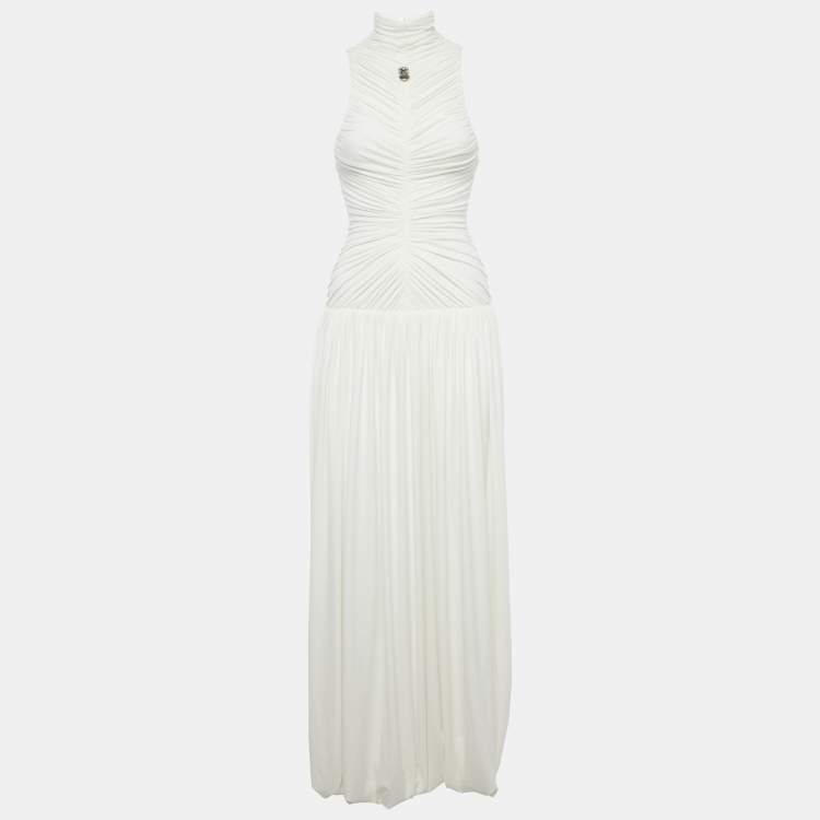 Pre Owned C.Dam White Jersey Ruched Maxi Dress XS