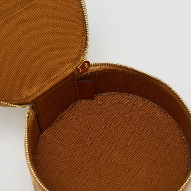 Pre Owned Celine Beige/Brown Animal Print Saffiano Leather Round Zip Around Pouch