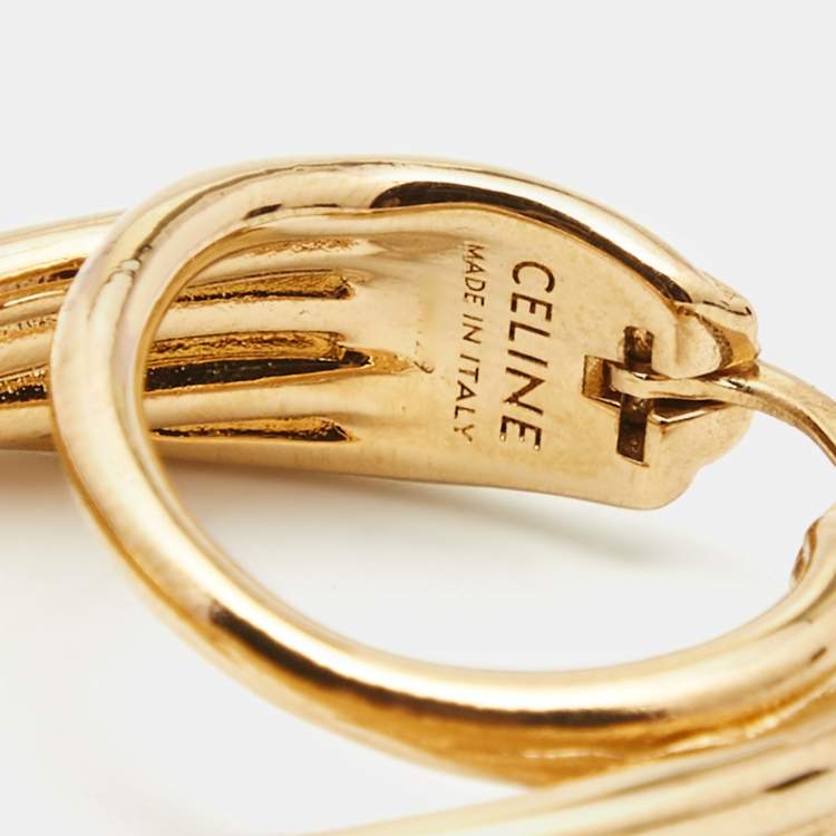 Pre Owned Celine Enamel Gold Tone Earrings