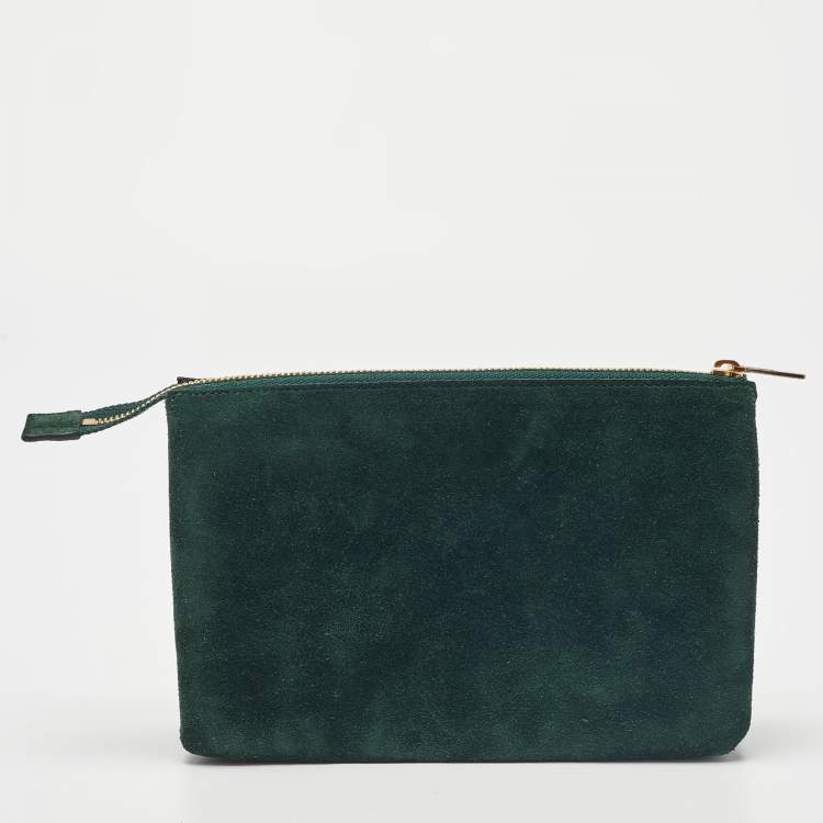 Pre Owned Celine Green Suede Solo Trio Cosmetic Pouch