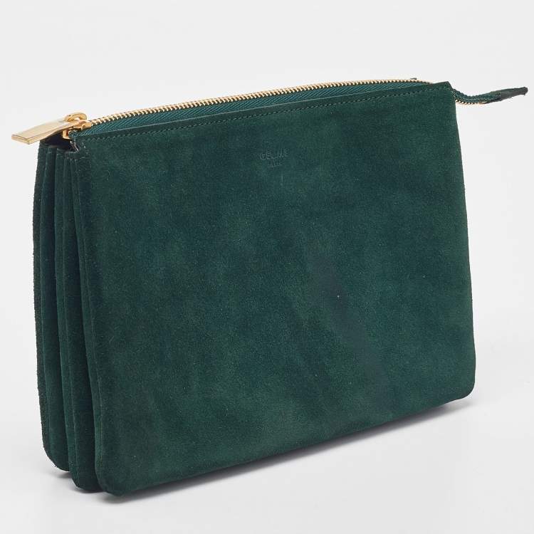 Pre Owned Celine Green Suede Solo Trio Cosmetic Pouch