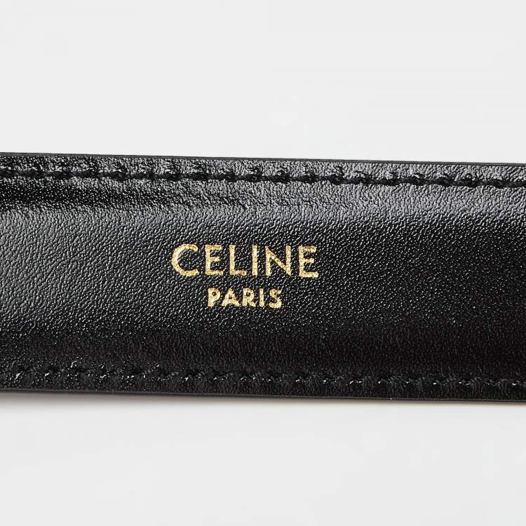 Pre Owned Celine Black Leather Triomphe Buckle Belt 80CM