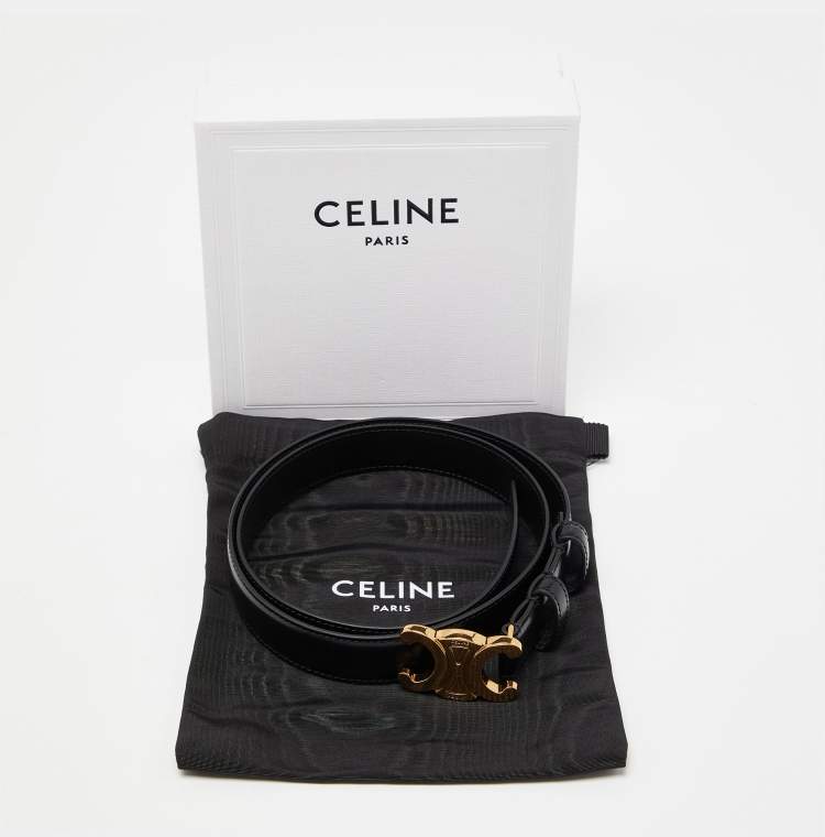 Pre Owned Celine Black Leather Triomphe Buckle Belt 80CM