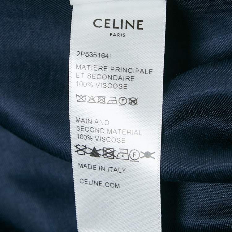 Pre Owned Celine Navy Blue Satin Applique Detail Track Pants M