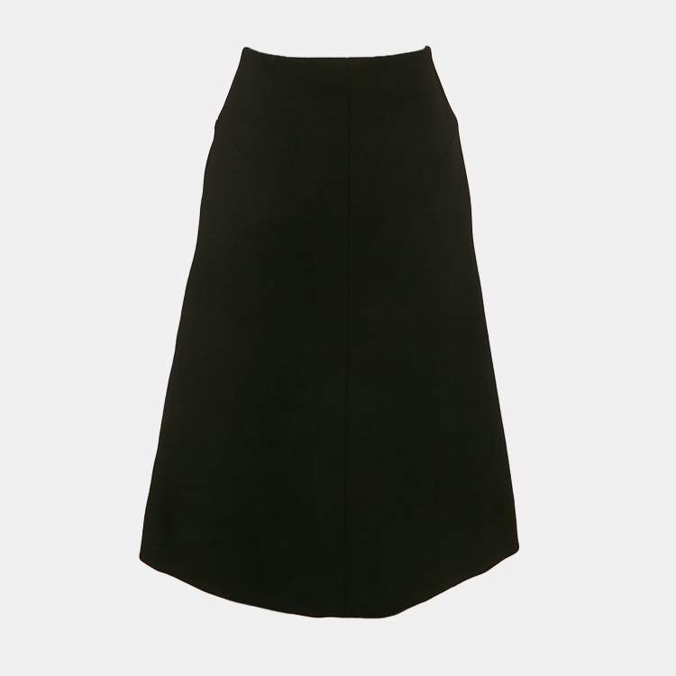 Pre Owned Celine Black Wool Zip-Up Midi Skirt M